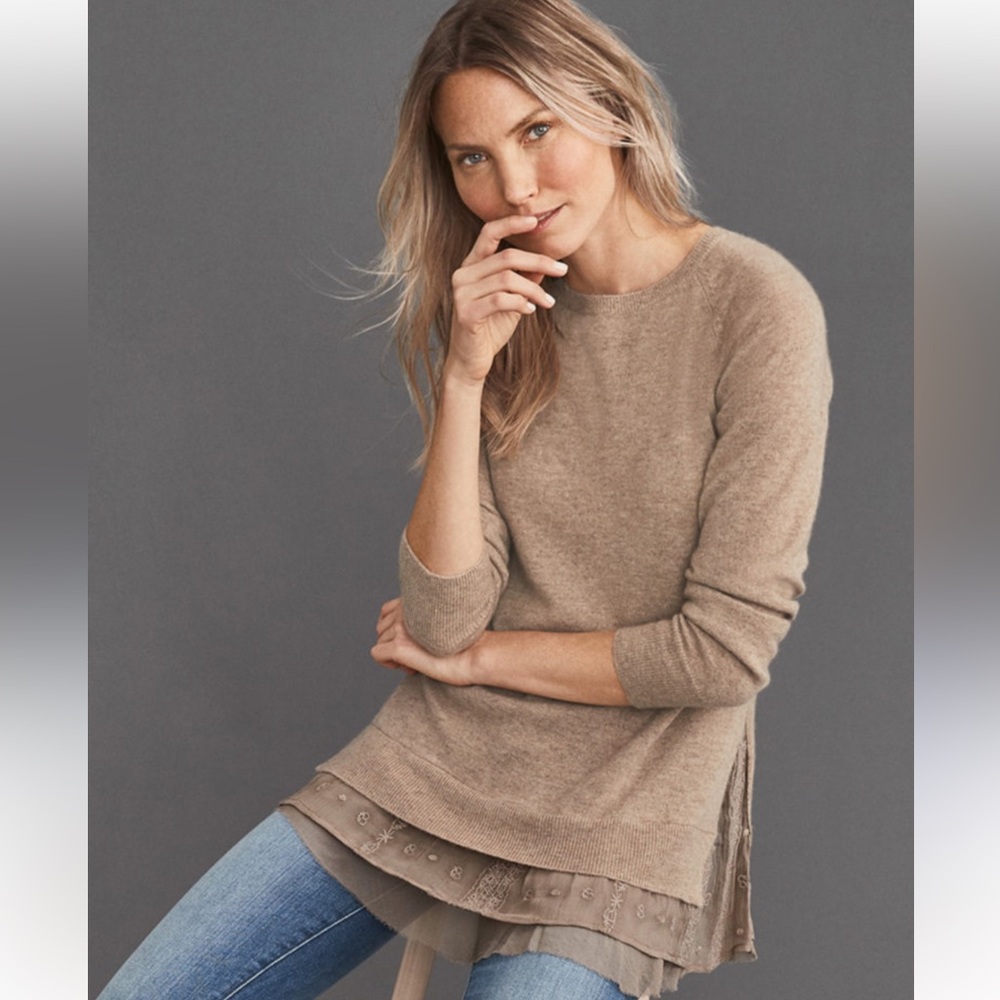 Garnet Hill 100% Cashmere Shirttail Sweater Size XS